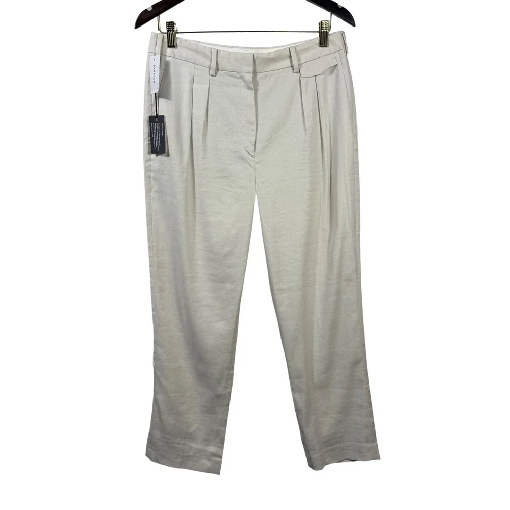 Babaton Aritzia‎ Slater Pant 8 Matte Pearl High Rise Linen TENCEL Trouser NWT